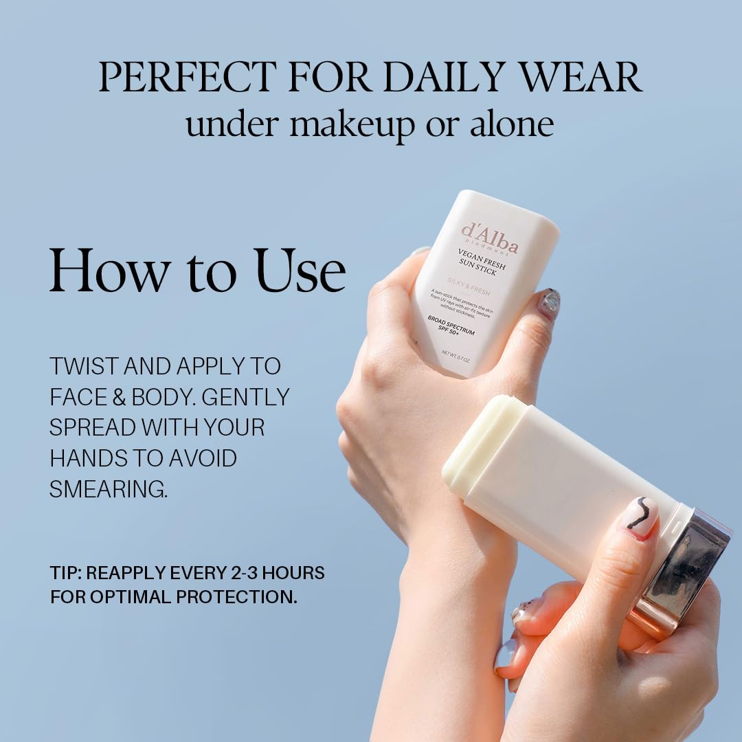 d'alba Piedmont Air Fit Fresh Sun Stick vegan sunscreen for outdoor protection.