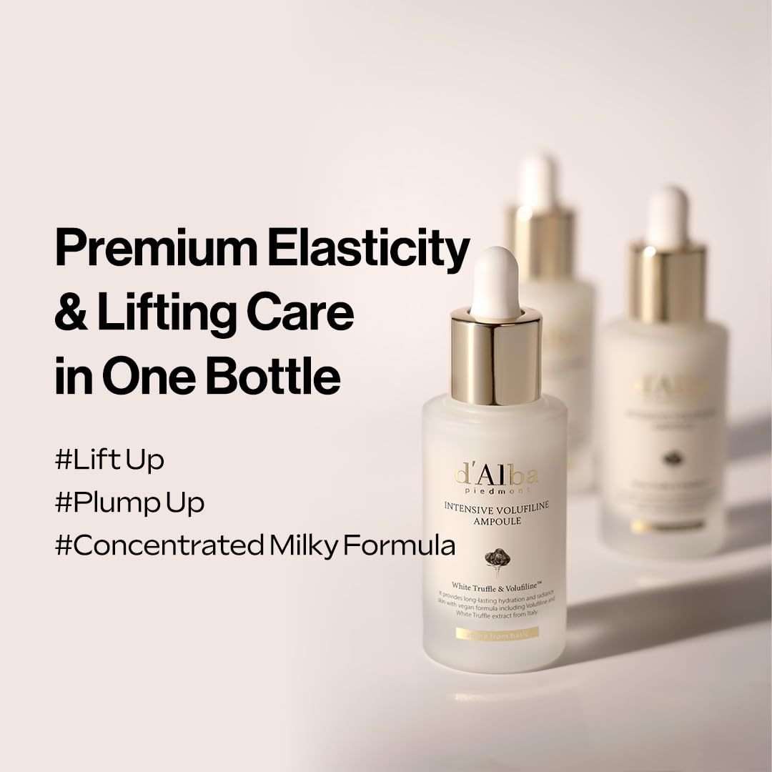 d'alba Piedmont milky serum texture close-up highlights smooth application.