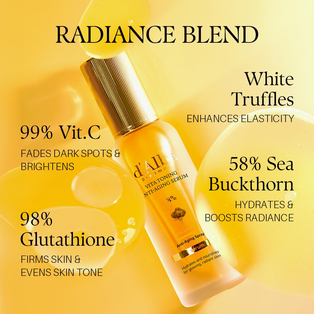 d-alba Piedmont Vita Toning Travel Size bottle on vanity for on-the-go hydration.
