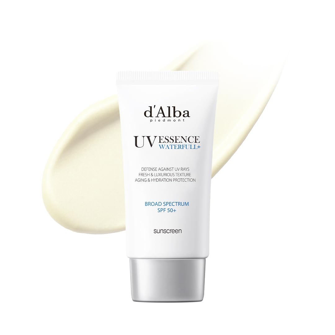 d'alba Piedmont Waterfull Essence Sunscreen bottle applying for a dewy glow and protection