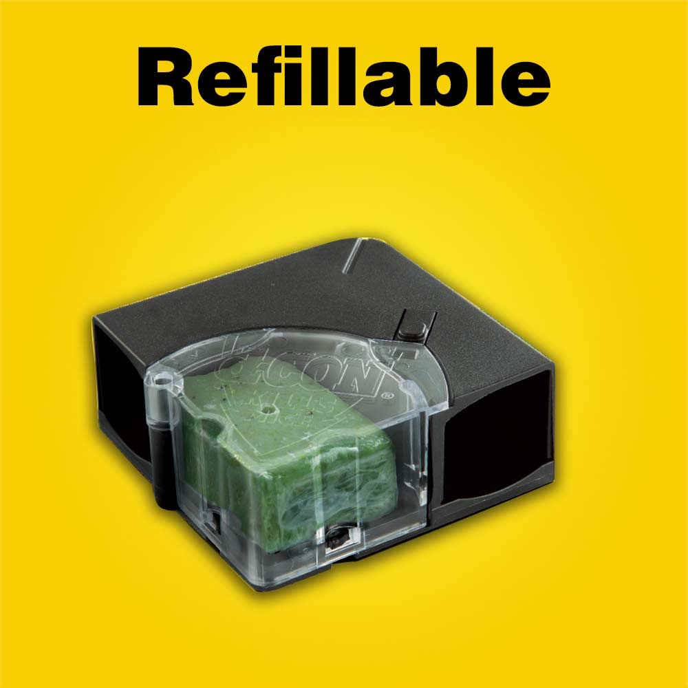 D-Con refill yields accessible baits for regular replacement in basements and garages.