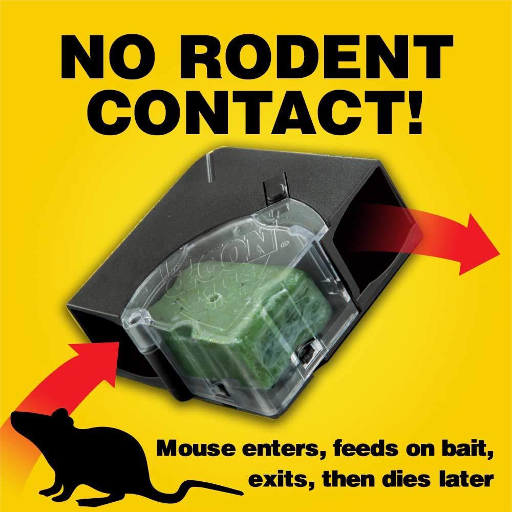 D-Con weather-resistant bait station for indoor or outdoor use in kitchens and sheds.