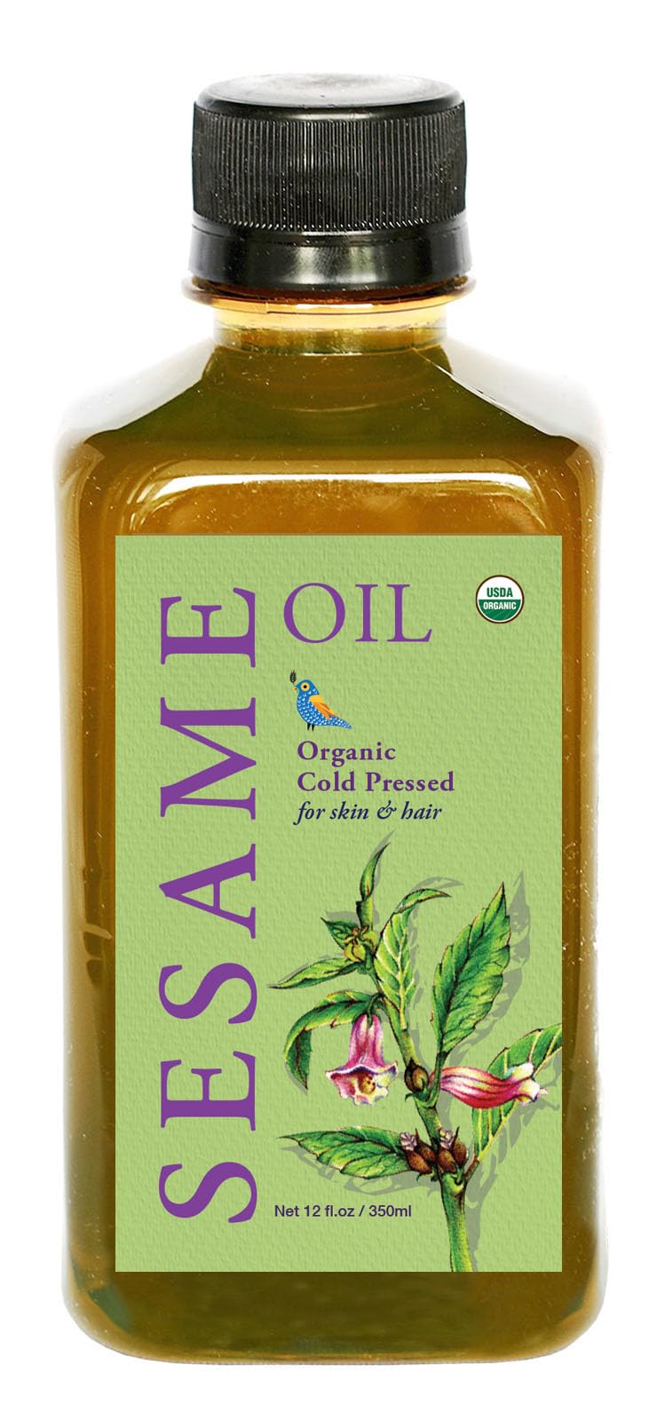 DAANA sesame oil label close-up highlights organic certification and premium quality.