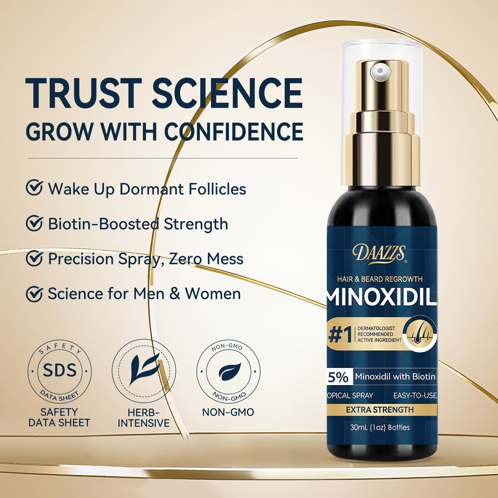 DAAZZS minoxidil 5% spray for scalp to support thinning areas.