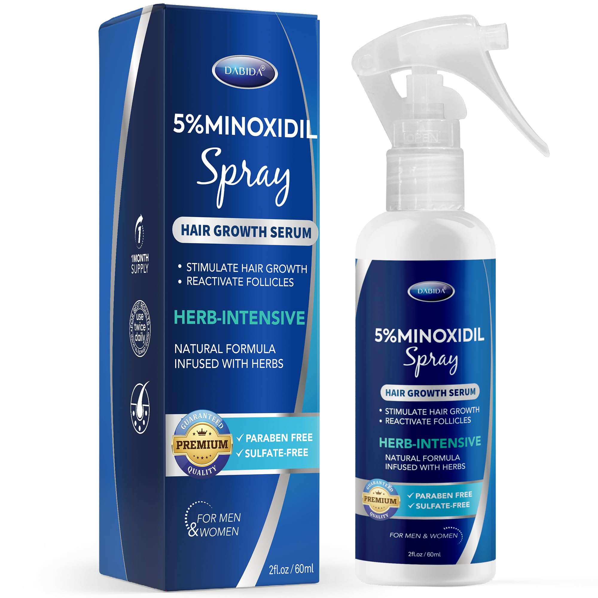 DABIDA minoxidil spray bottle ready for simple daily hair regrowth support.