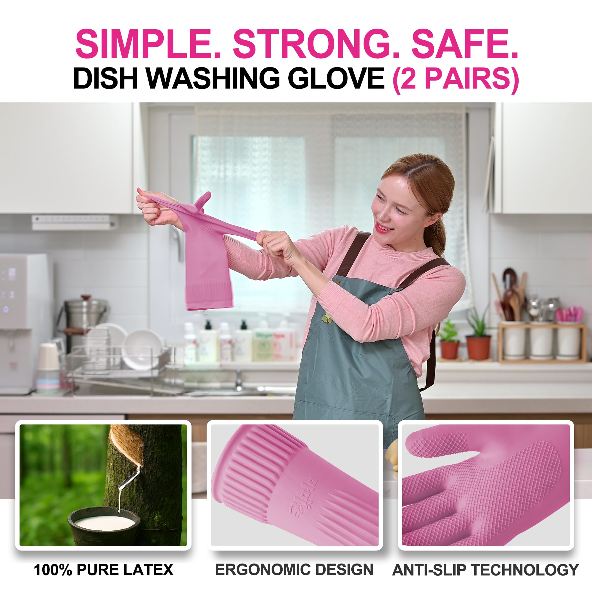 DABOGOSA Mamison pink gloves grip detail for better control during washing tasks.