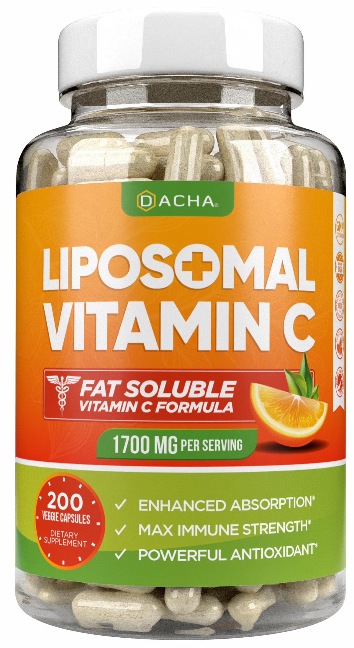 DACHA liposomal vitamin C bottle highlighting high potency for daily immune support