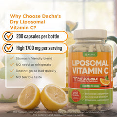 DACHA vitamin C bottle label close-up emphasizing ingredient transparency