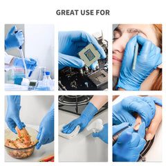 Daddy's Choice blue nitrile gloves worn for safe food prep and hygiene.