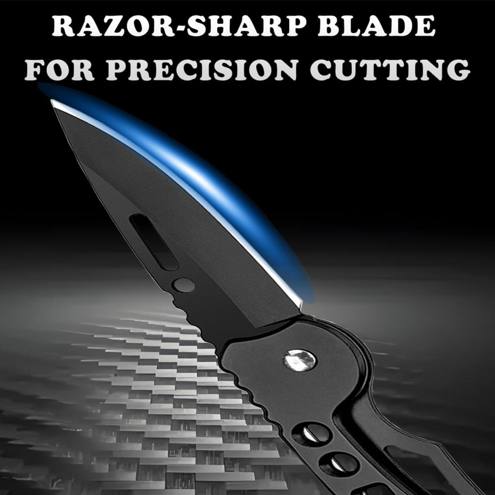 Daemson pocket knife in black for discreet, compact convenience.