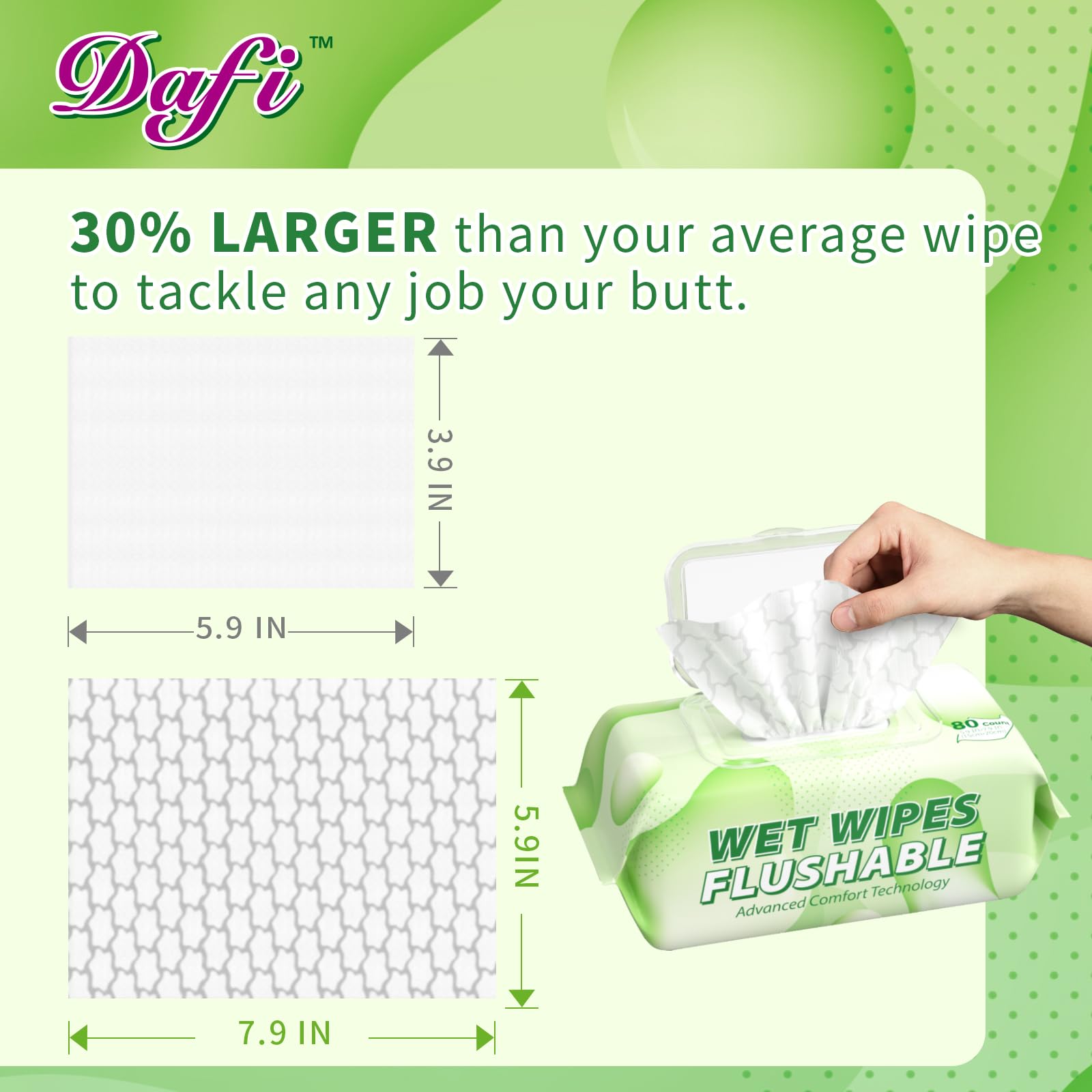 DAFI flushable wipes plant-based fibers close-up highlight eco-friendly materials