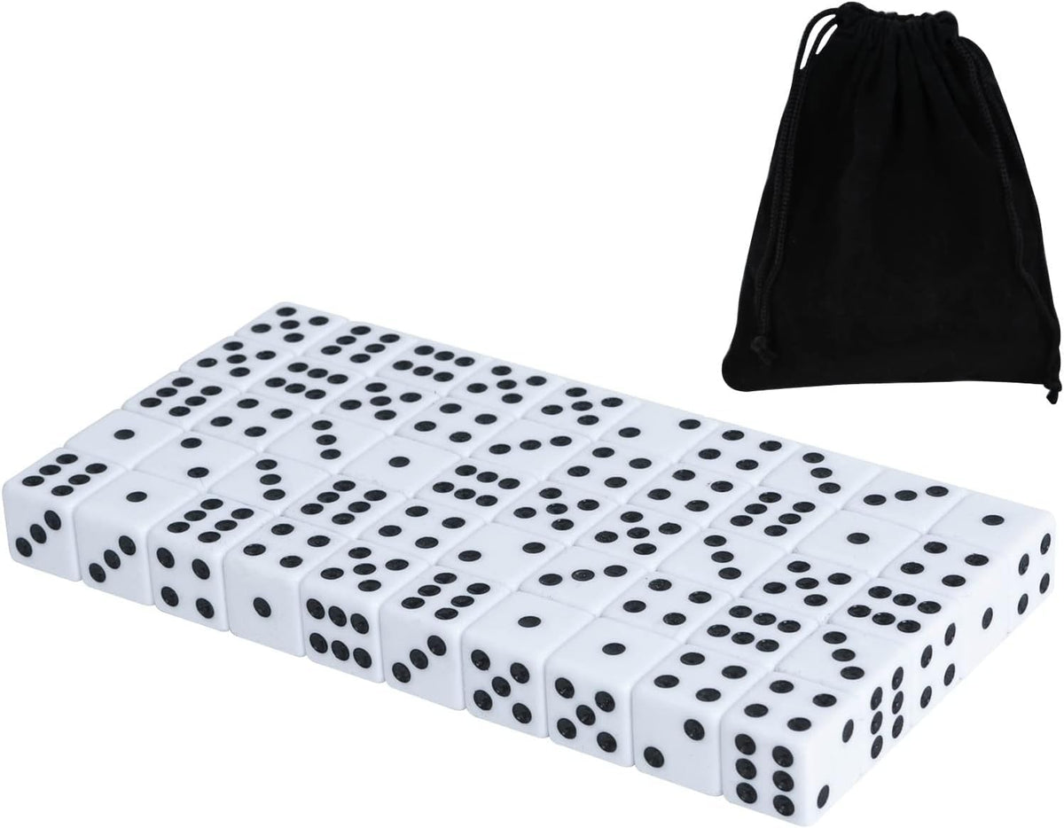 DAGONGREN 50-pack 16mm white dice for board games and classrooms.