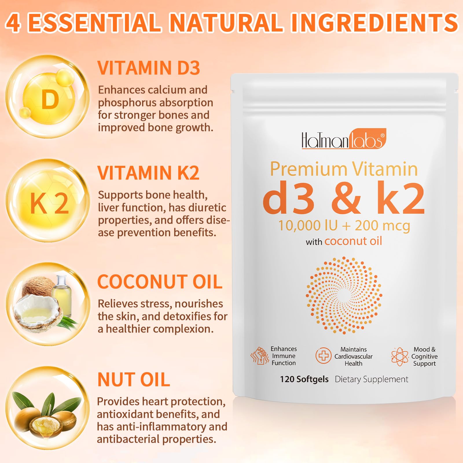 Daiasns D3 K2 clean ingredients label with no unnecessary additives