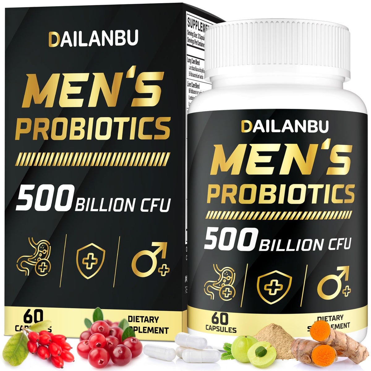 Dailanbu Probiotics for Men 500B CFU bottle cap, supporting everyday gut balance.