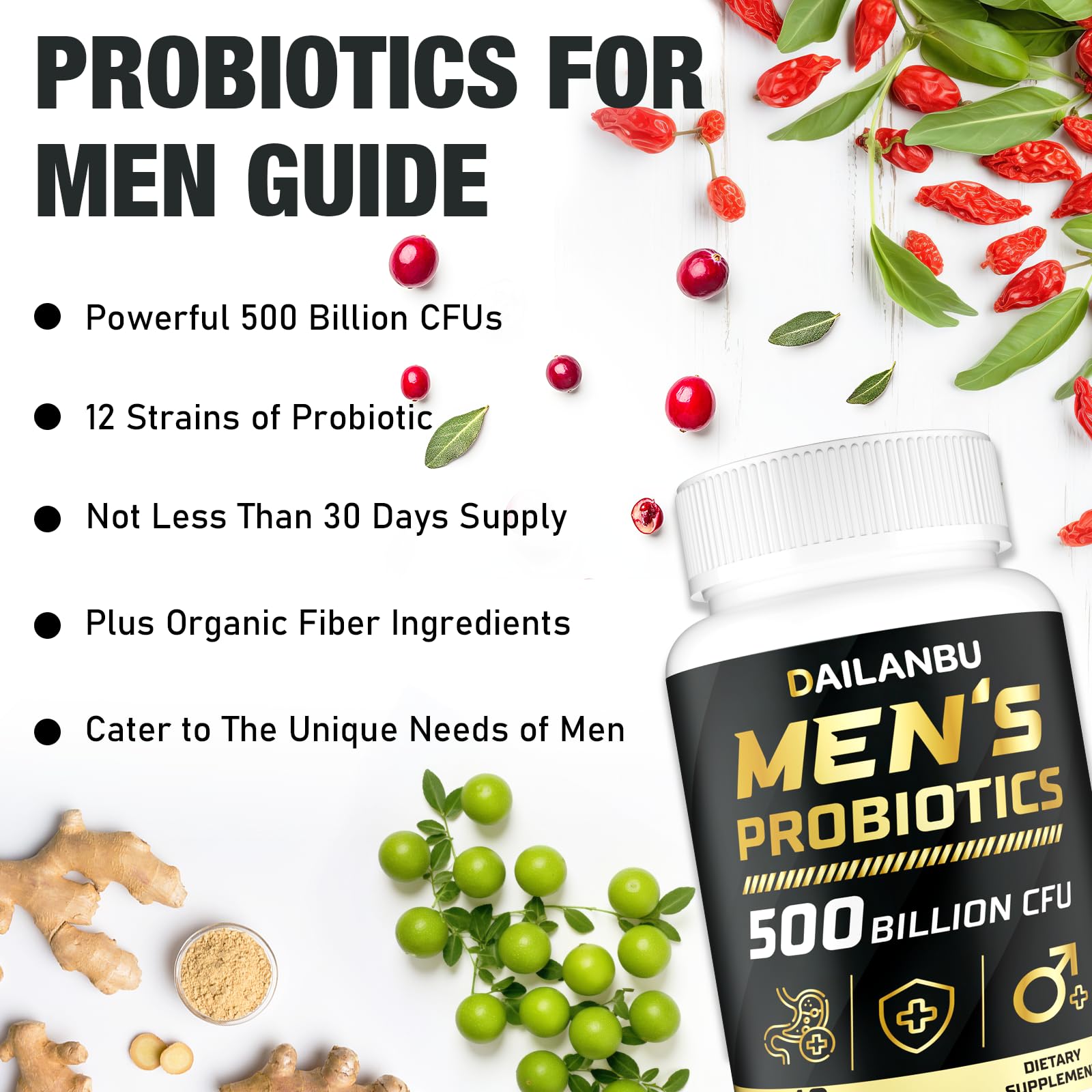 Dailanbu Prostate urinary health angle, bottle with relief cues.