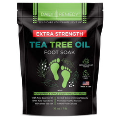 Daily Remedy tea-tree oil foot soak bottle for spa-like refreshment after a long day