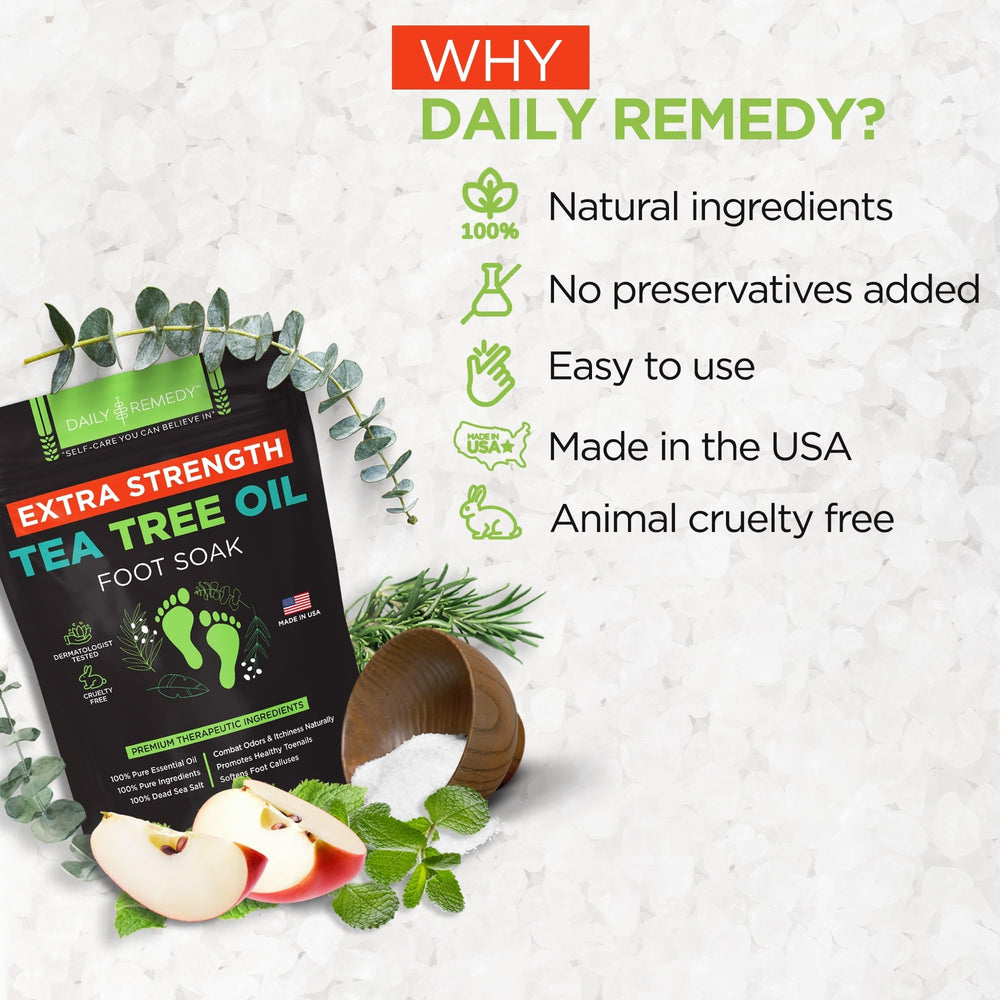 Daily Remedy tea-tree oil foot soak in bath shows relaxing soak