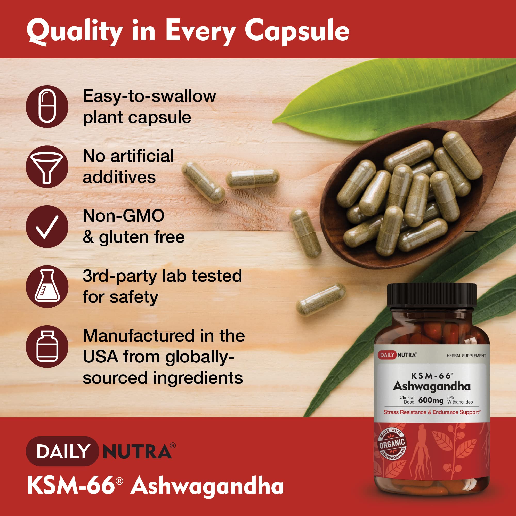 DailyNutra KSM-66 bottle pour illustrating easy daily use and precise dosing