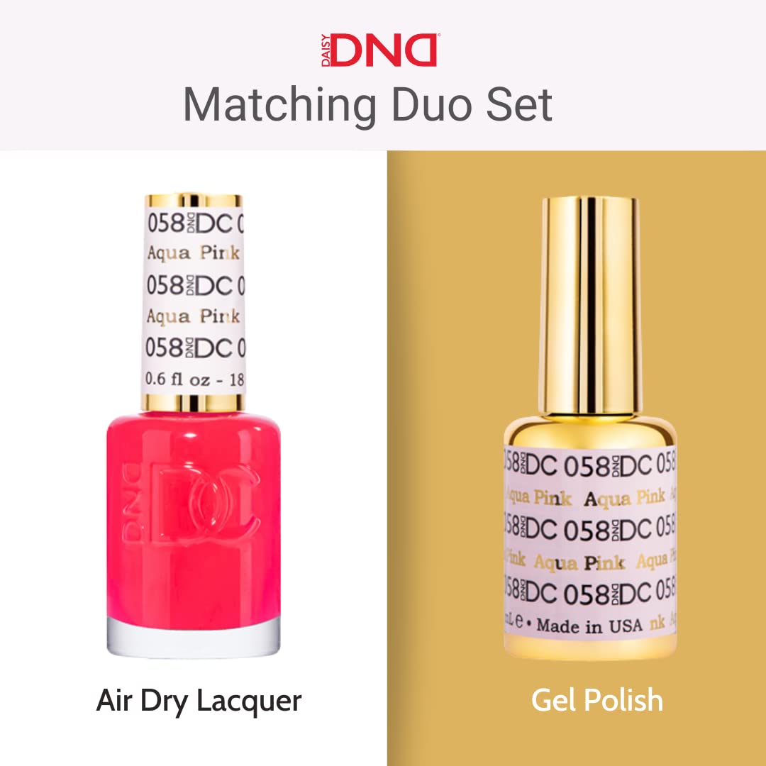 Daisy DND DC Gel polish and lacquer shown side by side for coordination.