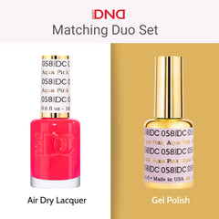 Daisy DND DC Gel polish and lacquer shown side by side for coordination.