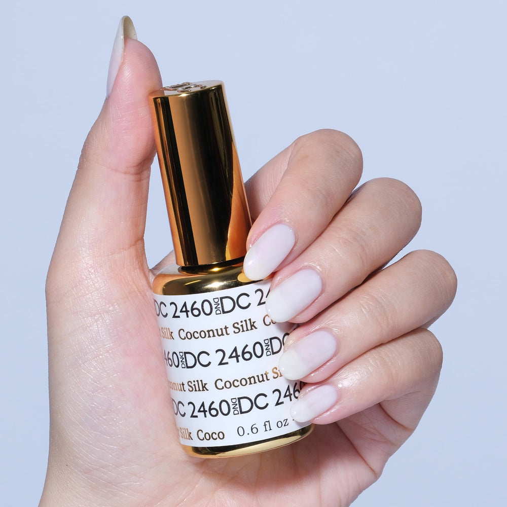 Daisy DND DC Gel Polish Coconut Silk swatch reveals subtle shimmer.