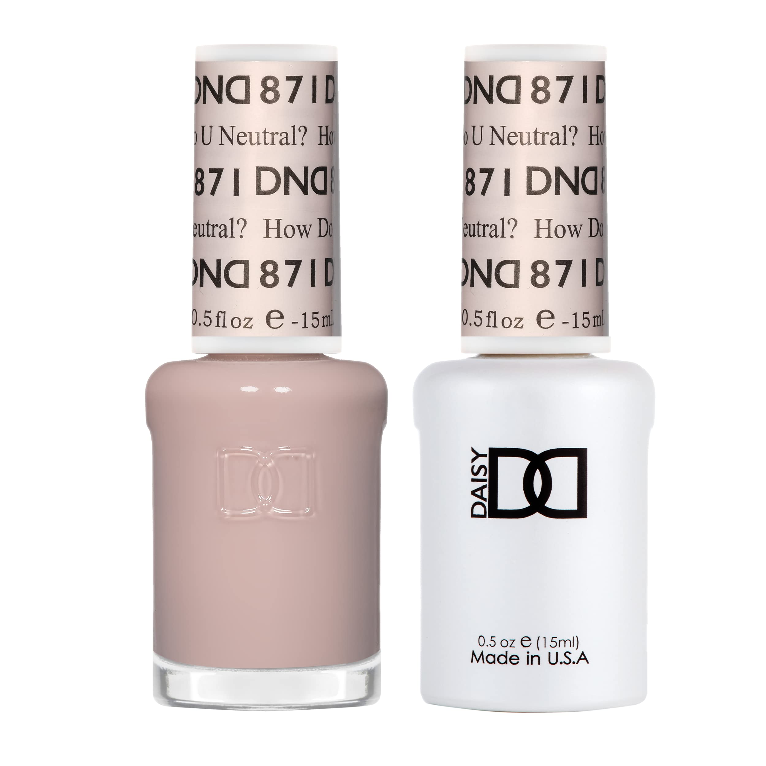 DAISY DND How Do U Neutral 871 bottle shows nude sheer shade for natural-looking nails.