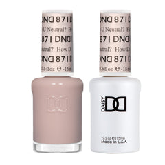 DAISY DND How Do U Neutral 871 bottle shows nude sheer shade for natural-looking nails.