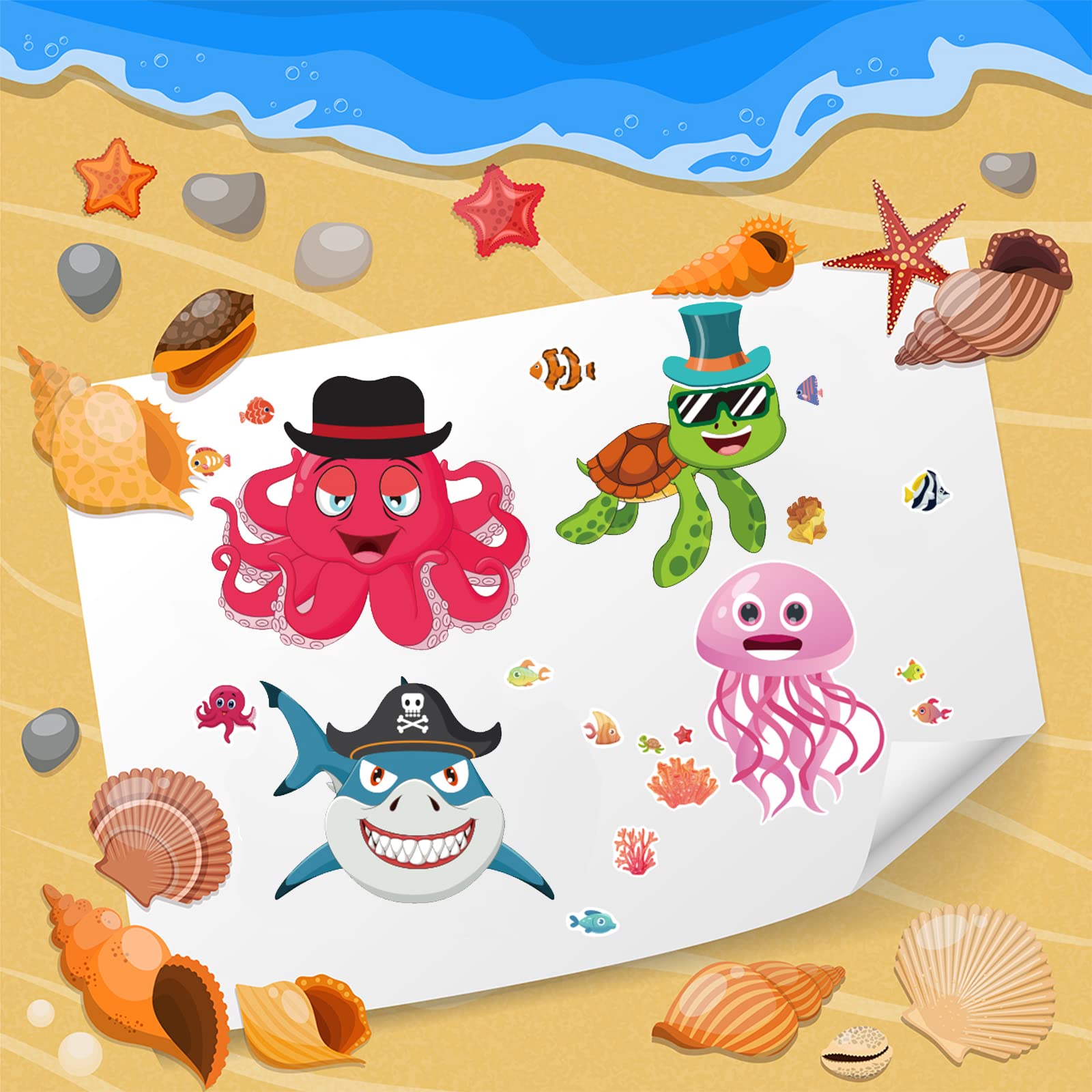 DaiUni sea animals design face stickers for ocean-themed notebooks and crafts.