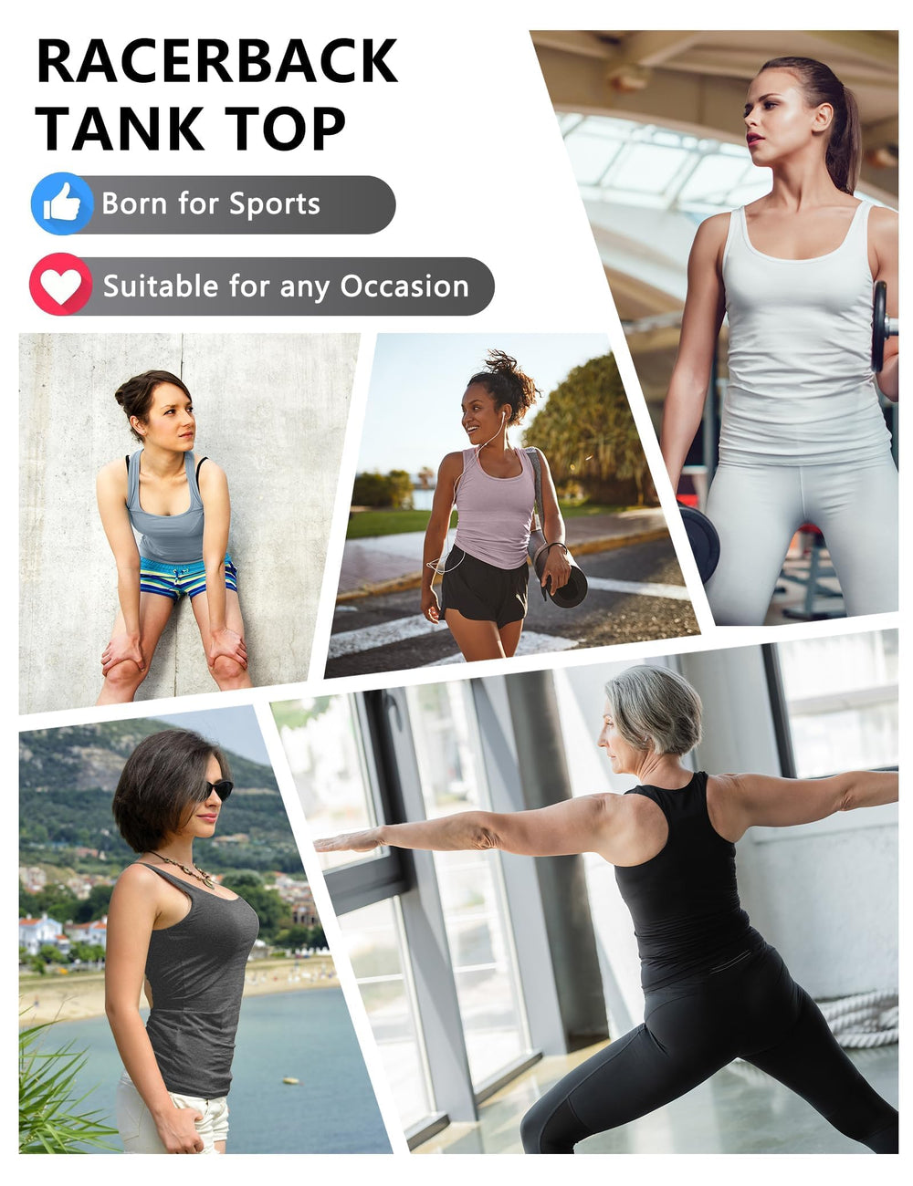 Dalavch racerback tank top multi-pack back view, easy to mix and match.