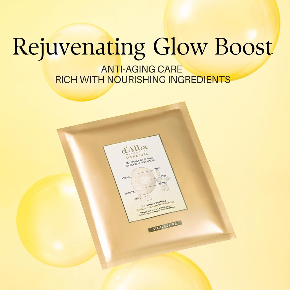 d'alba Piedmont Signature Vita Capsule Hydrogel Mask 8-Shape on-face fit emphasizes contour precision