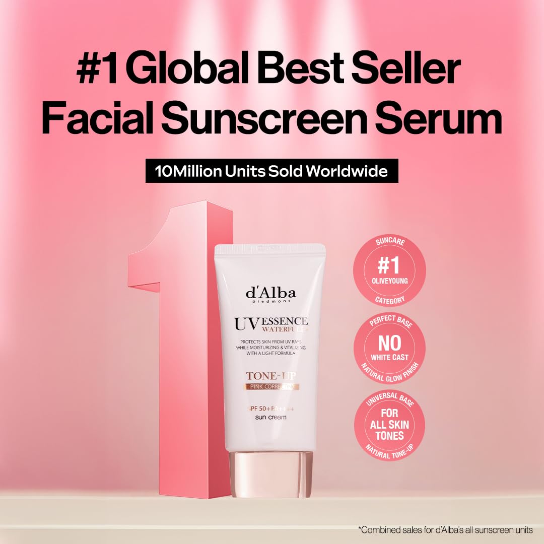 d'alba Piedmont Waterfull Tone-Up Sunscreen Serum applying on face for radiant base