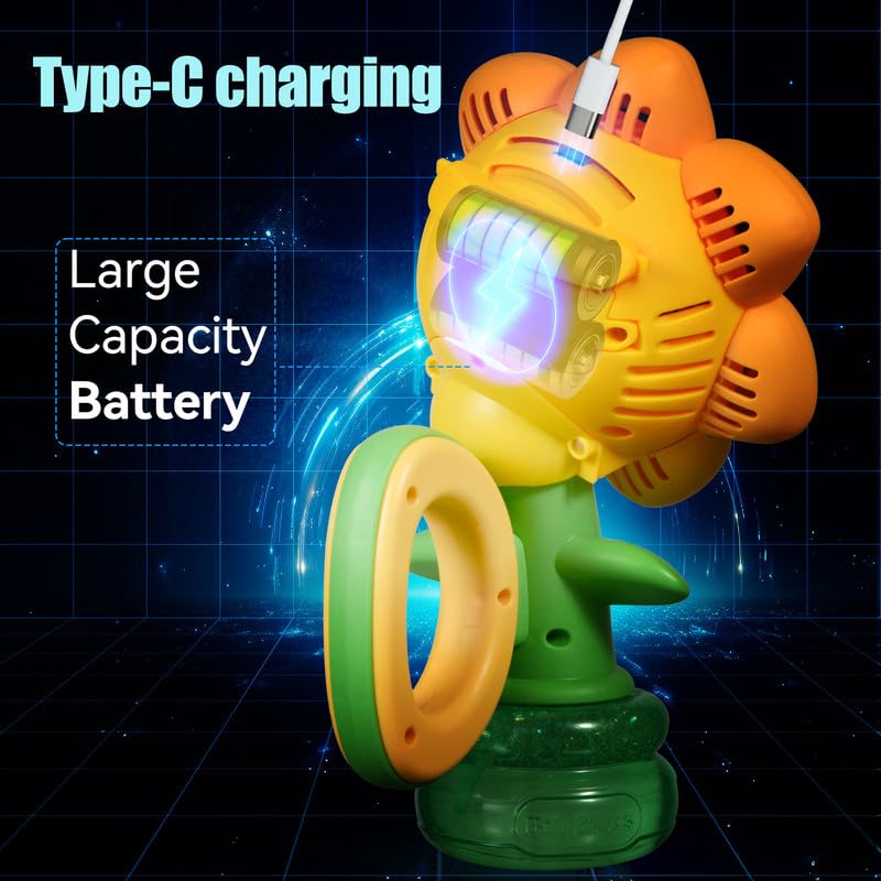 Dali Energy Cat Sunflower Bubble Machine in action with color-changing lights