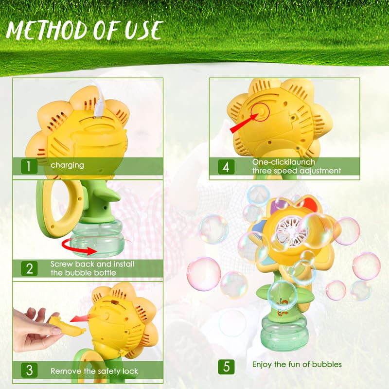 Dali Energy Cat Sunflower Bubble Machine sealed bottle for mess-free bubble play