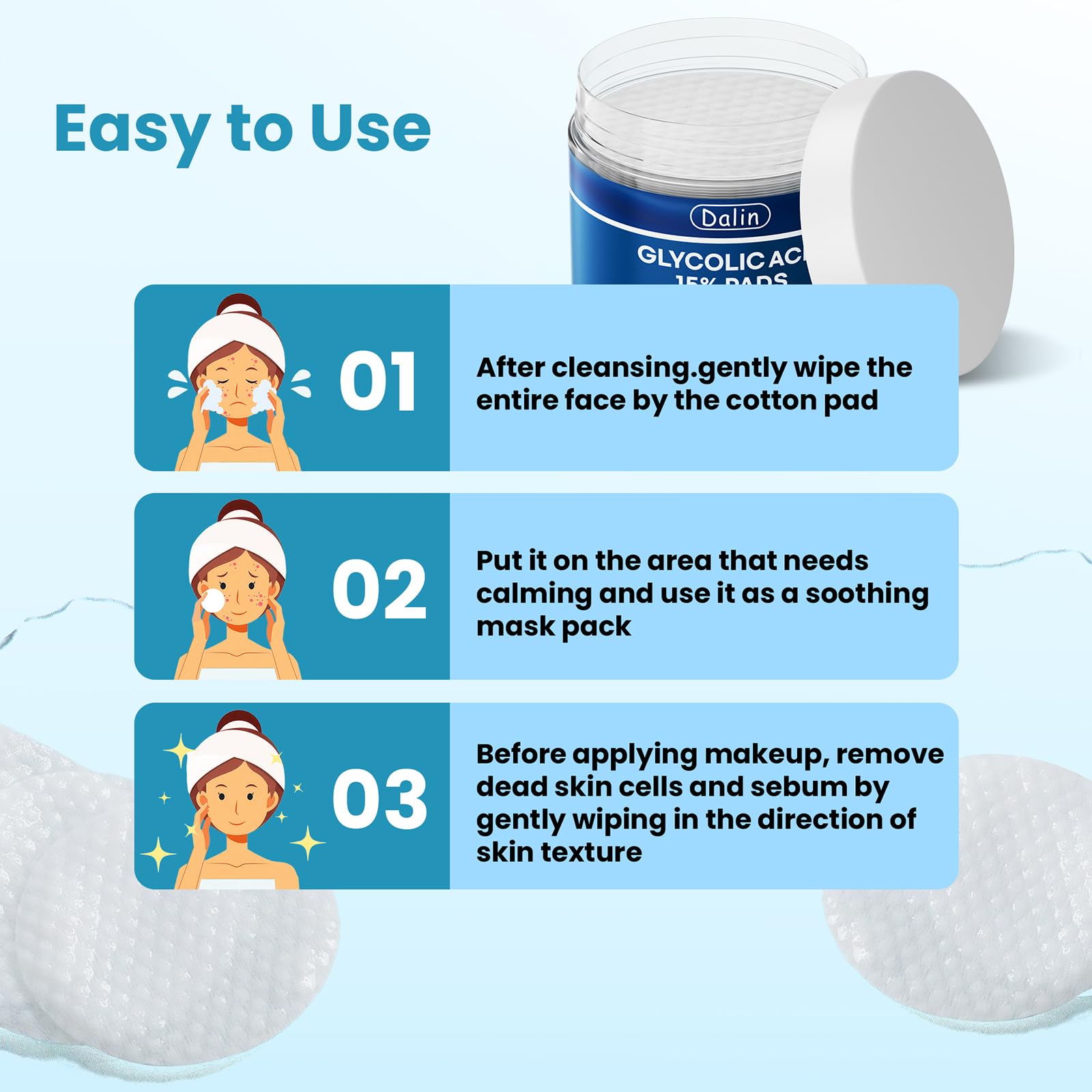 Dalin Glycolic Pad jar showing 60 count for easy routine.