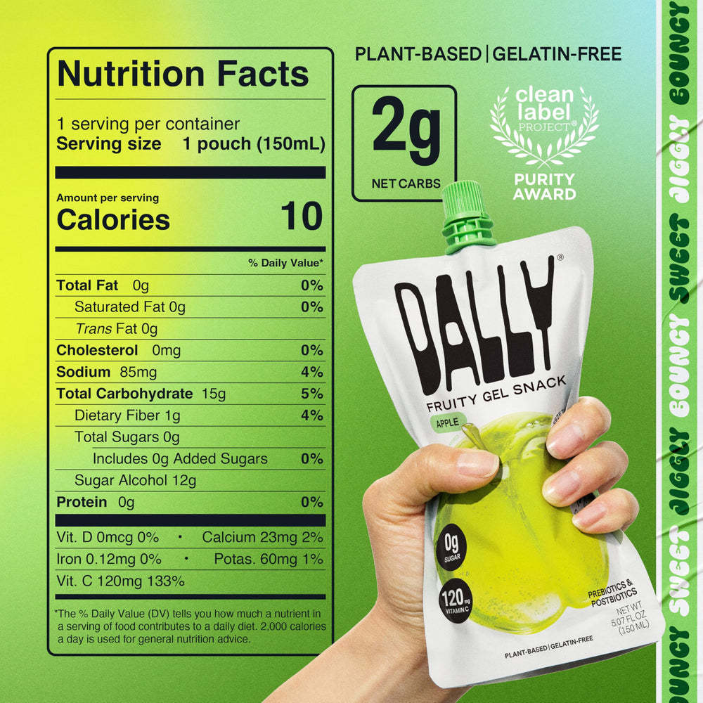 DALLY Apple konjac jelly crushed texture showing a satisfying chew.