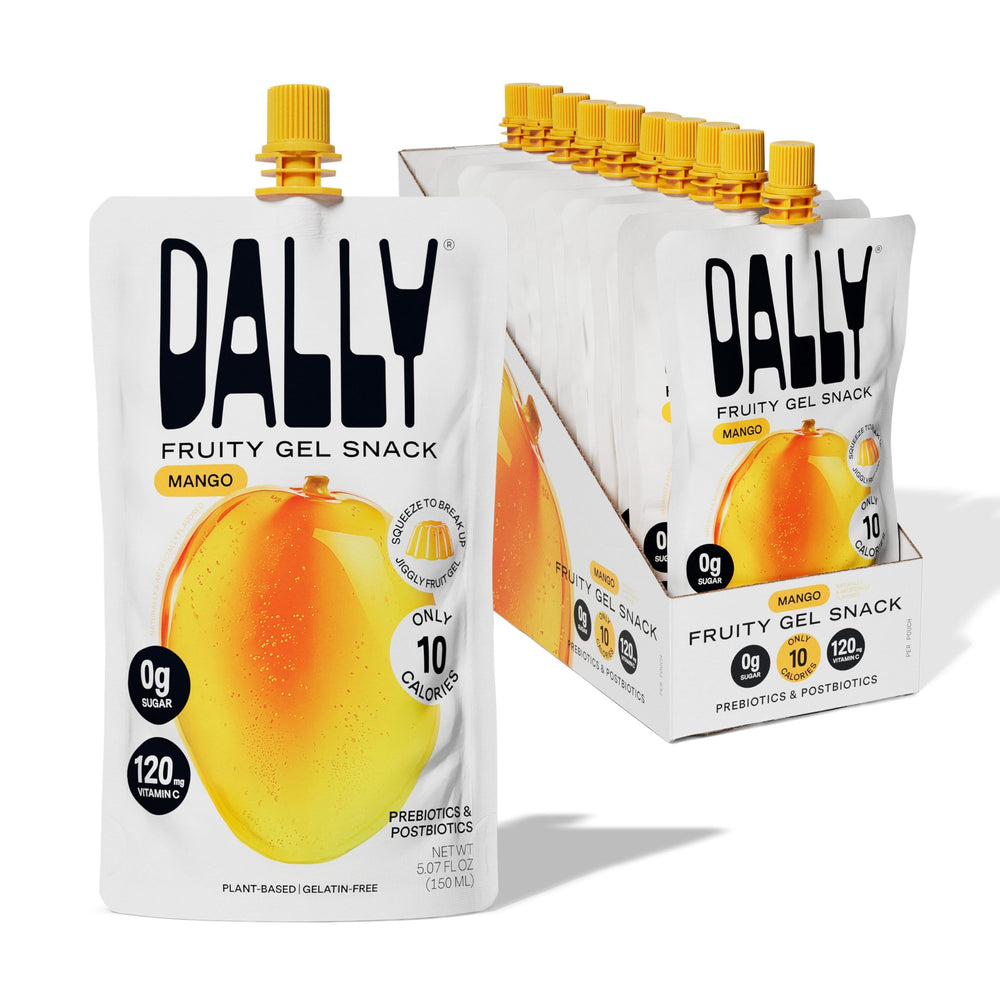 DALLY Mango Drinkable Konjac Jelly pouch front, showcasing a low-calorie snack.