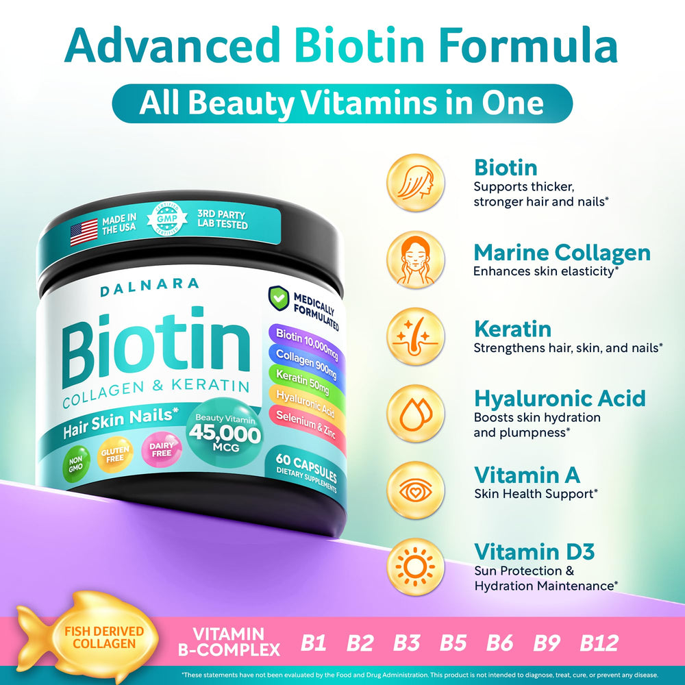Dalnara bottle label highlighting marine collagen and vitamin ingredients.
