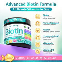 Dalnara bottle label highlighting marine collagen and vitamin ingredients.
