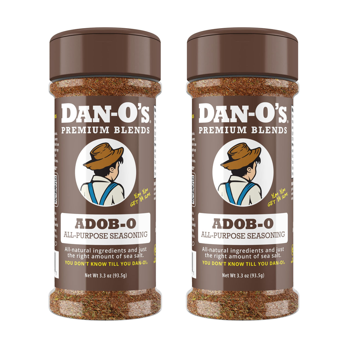 Dan-O's Adob-O seasoning bottle front, ideal for marinating and flavoring meats
