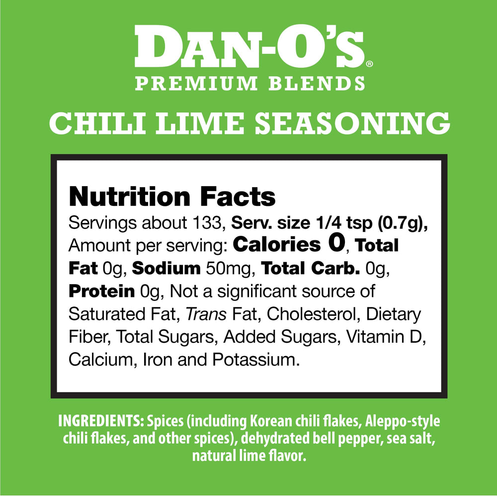 Dan-O's chili lime jar closeup showing textured spice for fajitas.