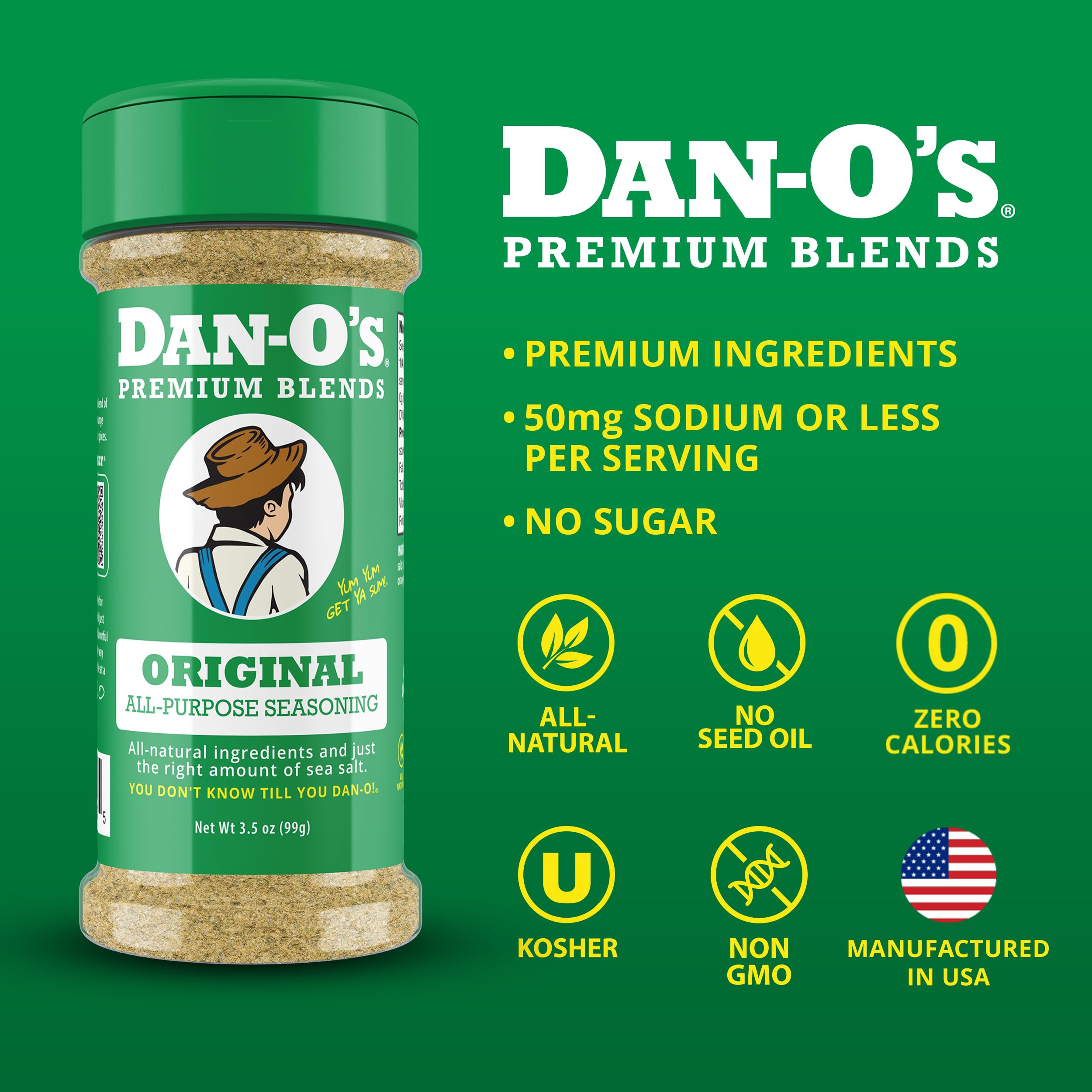 Dan-O's Original seasoning being sprinkled on vegetables for savory depth.