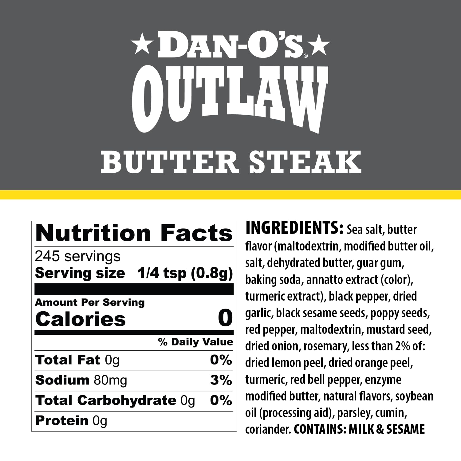 Dan-O's Outlaw Butter Steak bottle delivers peppery, steakhouse depth for beef and burgers.