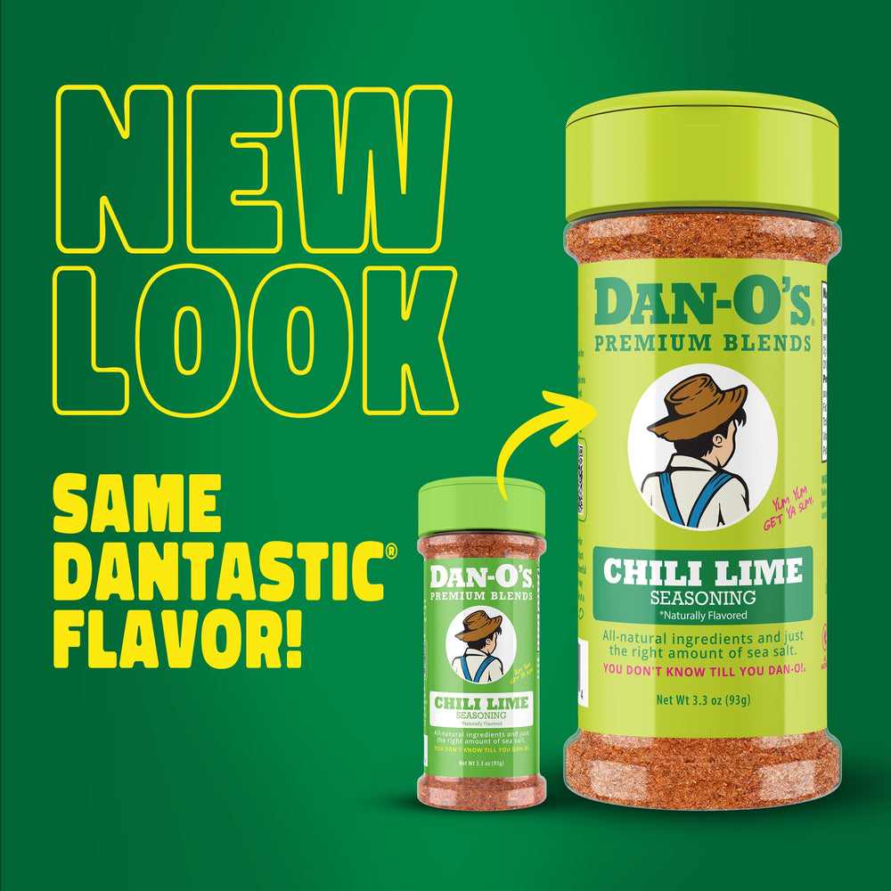 Dan-O's seasoning in glass dish ready to dust on recipes.