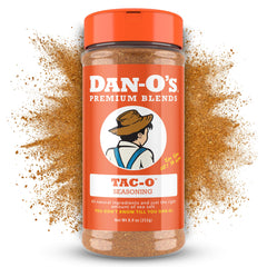 Dan-O's Tac-O seasoning jar front showing bold flavor potential for versatile meals