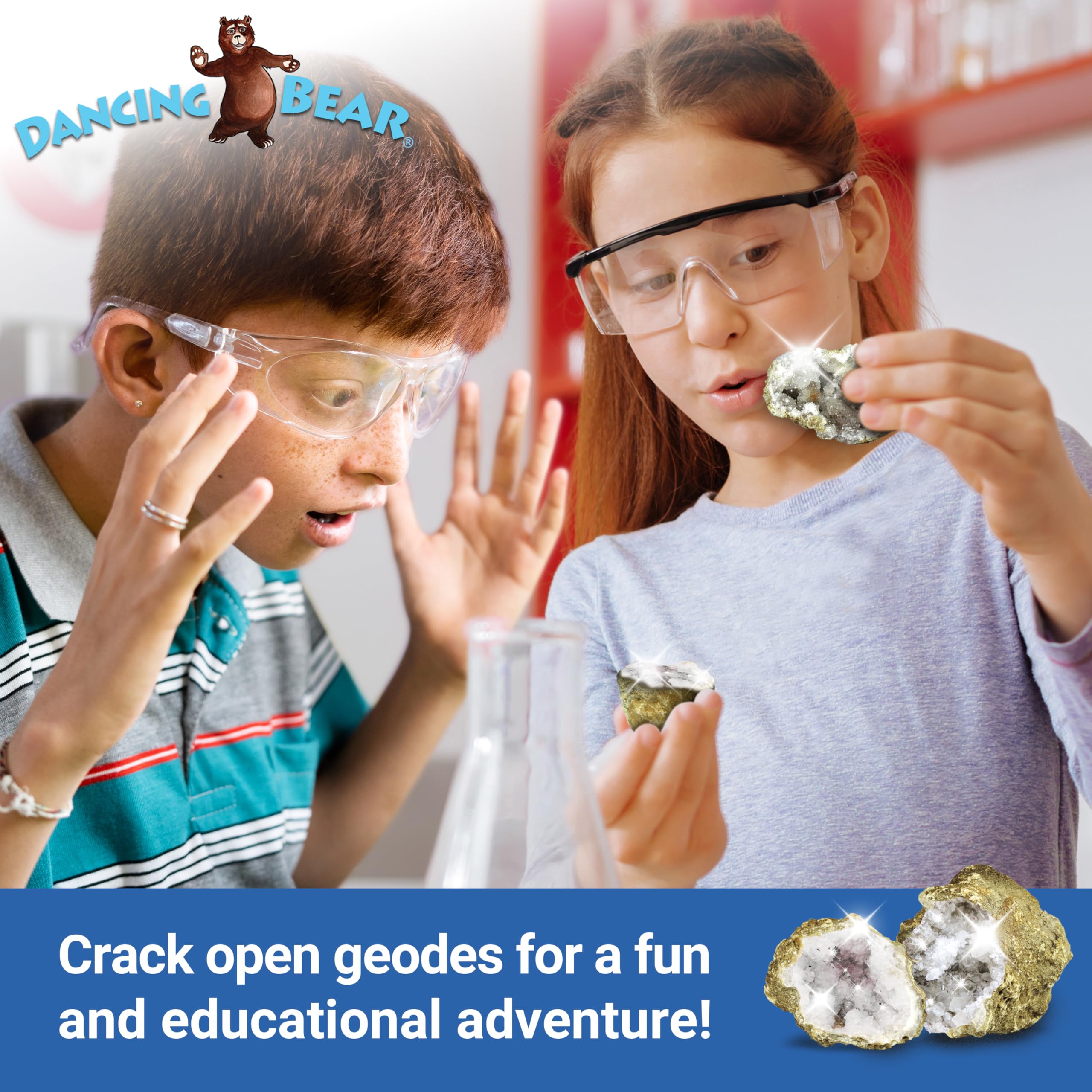 DANCING BEAR geode crack-open action captures curiosity and tactile exploration.