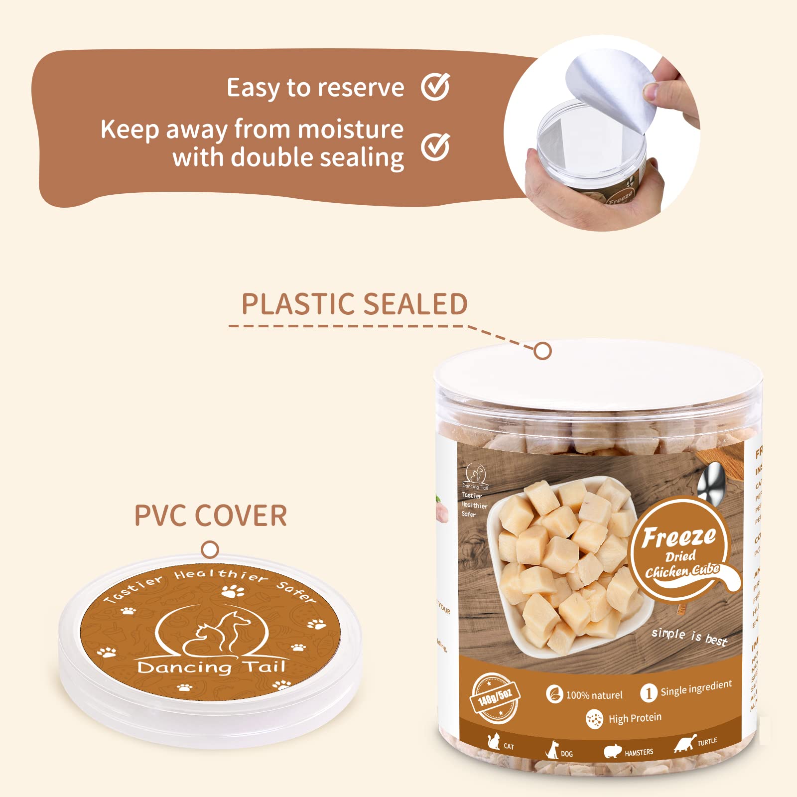 Dancing Tail freeze-dried cubes preserve nutrients and flavor for pets.