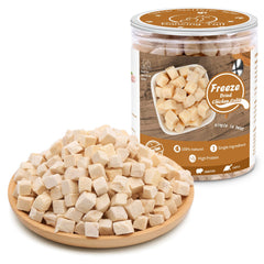 Dancing Tail freeze-dried chicken cubes pack for dogs and cats, portable snack.