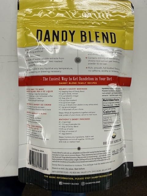 Dandy Blend instant herbal beverage cup demonstrates quick, comforting caffeine-free ritual.