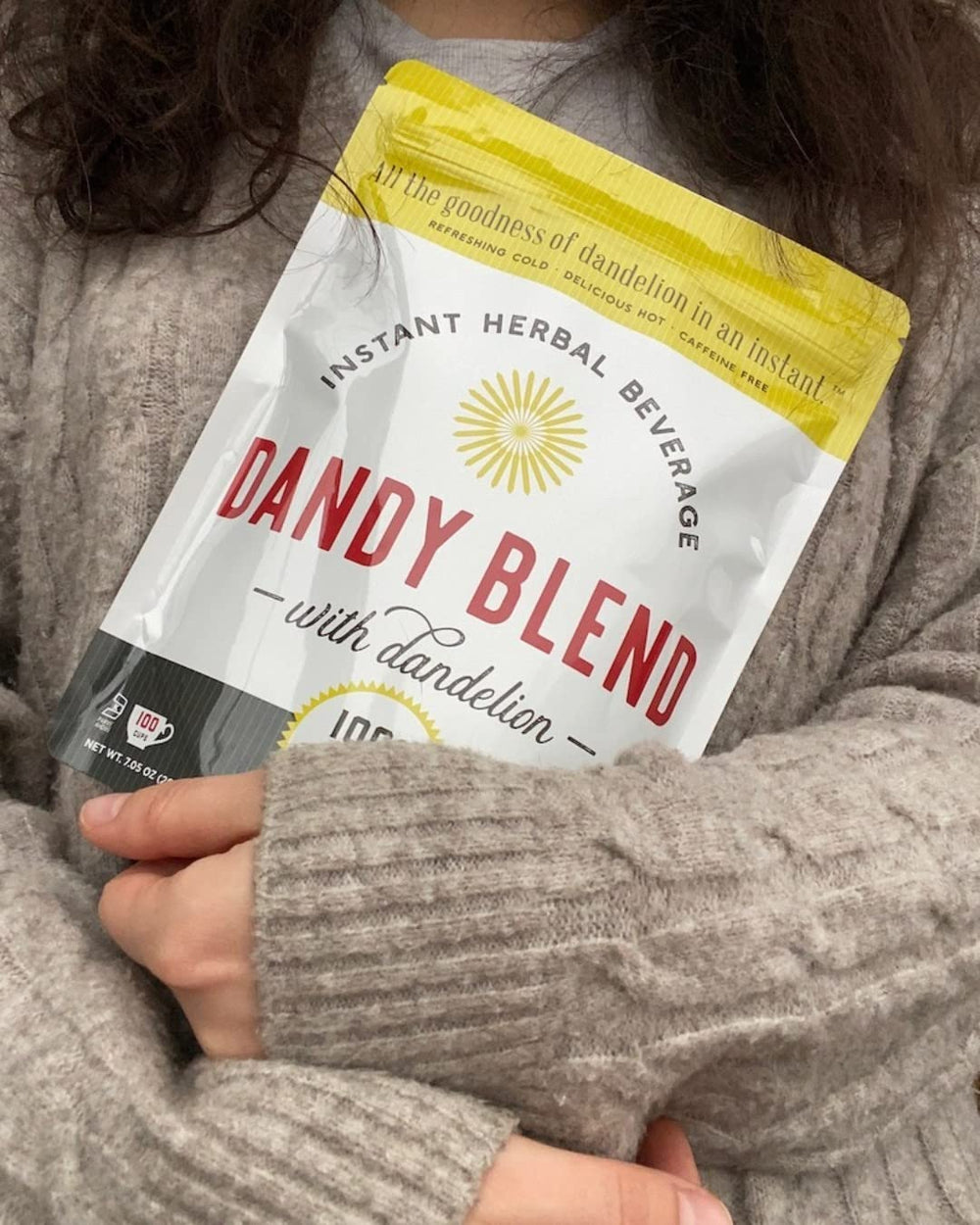 Dandy Blend label highlights kosher, vegan, vegetarian, and GMO-free status.