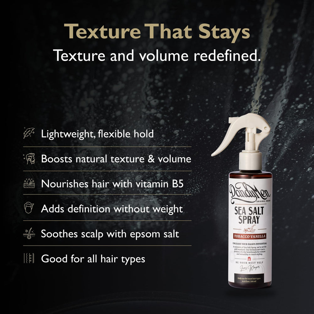 DandyMen Sea Salt Spray texture close-up shows beachy volume and natural movement.